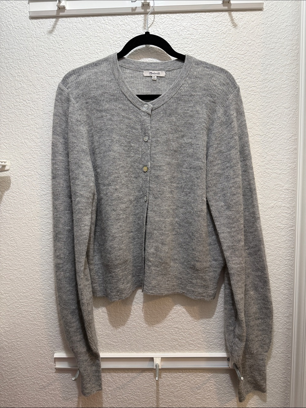 Madewell Light Gray Crewneck Button-Front Cardigan
